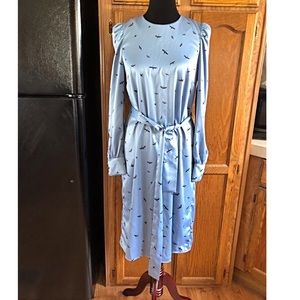 Hm Blue Satin Bird Pattern Dress Size 